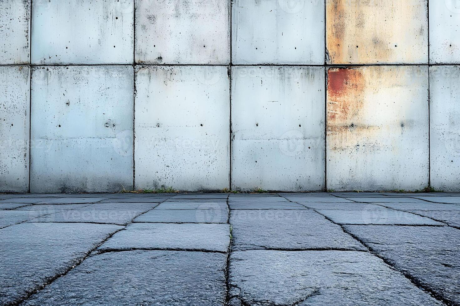 Urban Architectural Background Weathered Concrete Wall and Paved Ground Texture photo