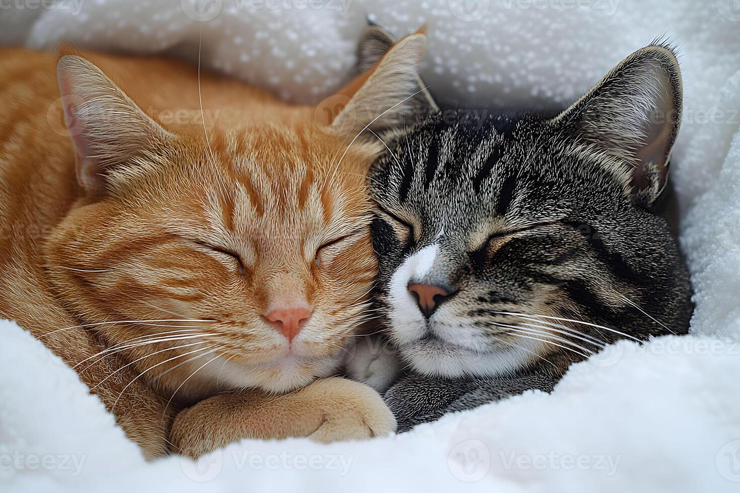 Cozy Cats Snuggling Together for Warmth Perfect for Pet-Themed Posters or Cards photo