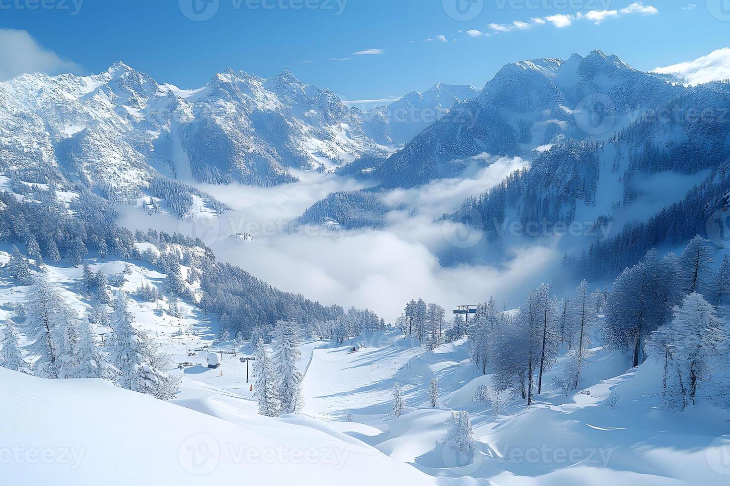 Winter Wonderland in Snowy Alpine Mountains for Seasonal Decor and Travel Inspiration photo