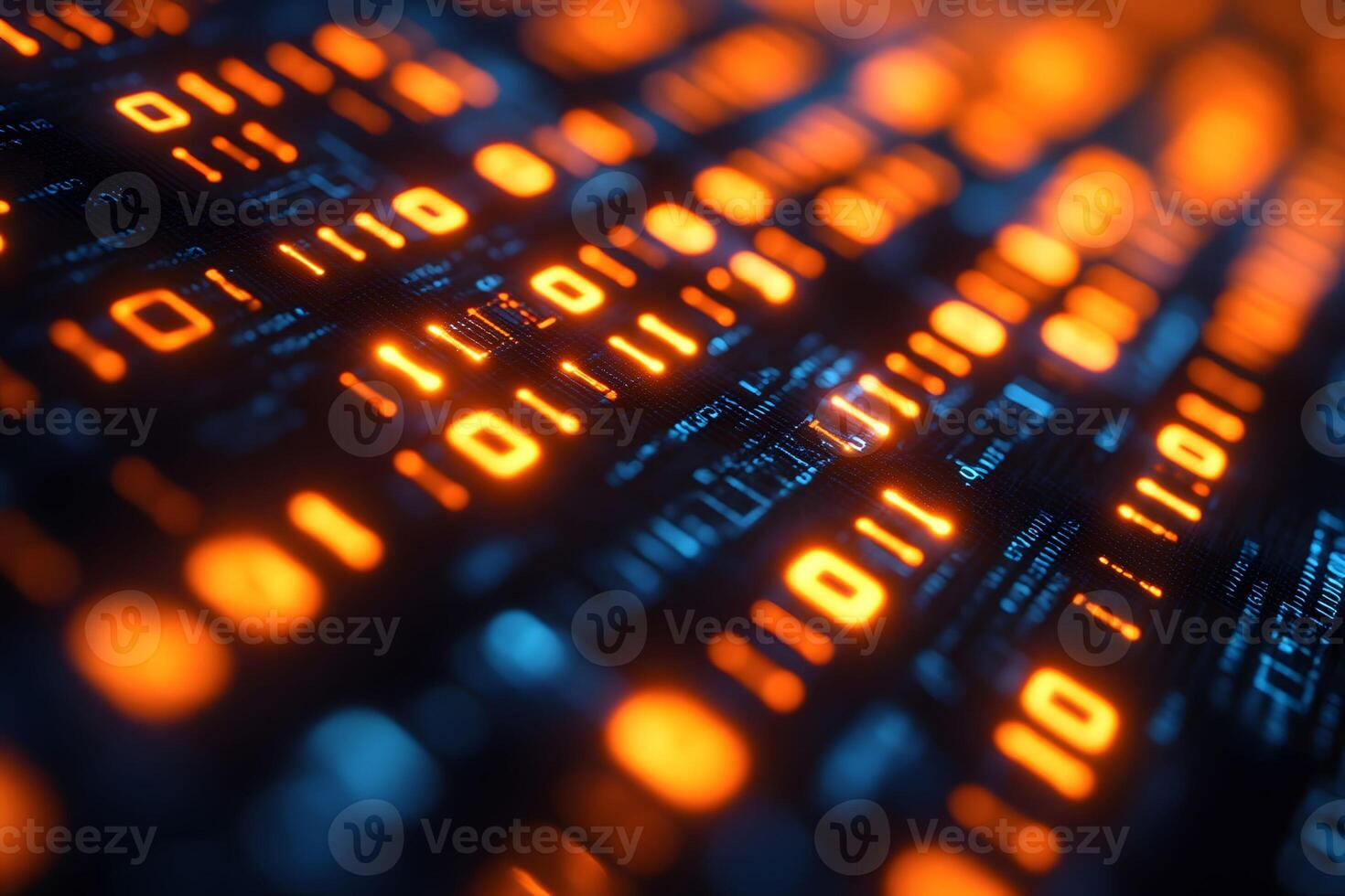 Futuristic Digital Data Stream in Orange and Blue Binary Code for Technology Design photo