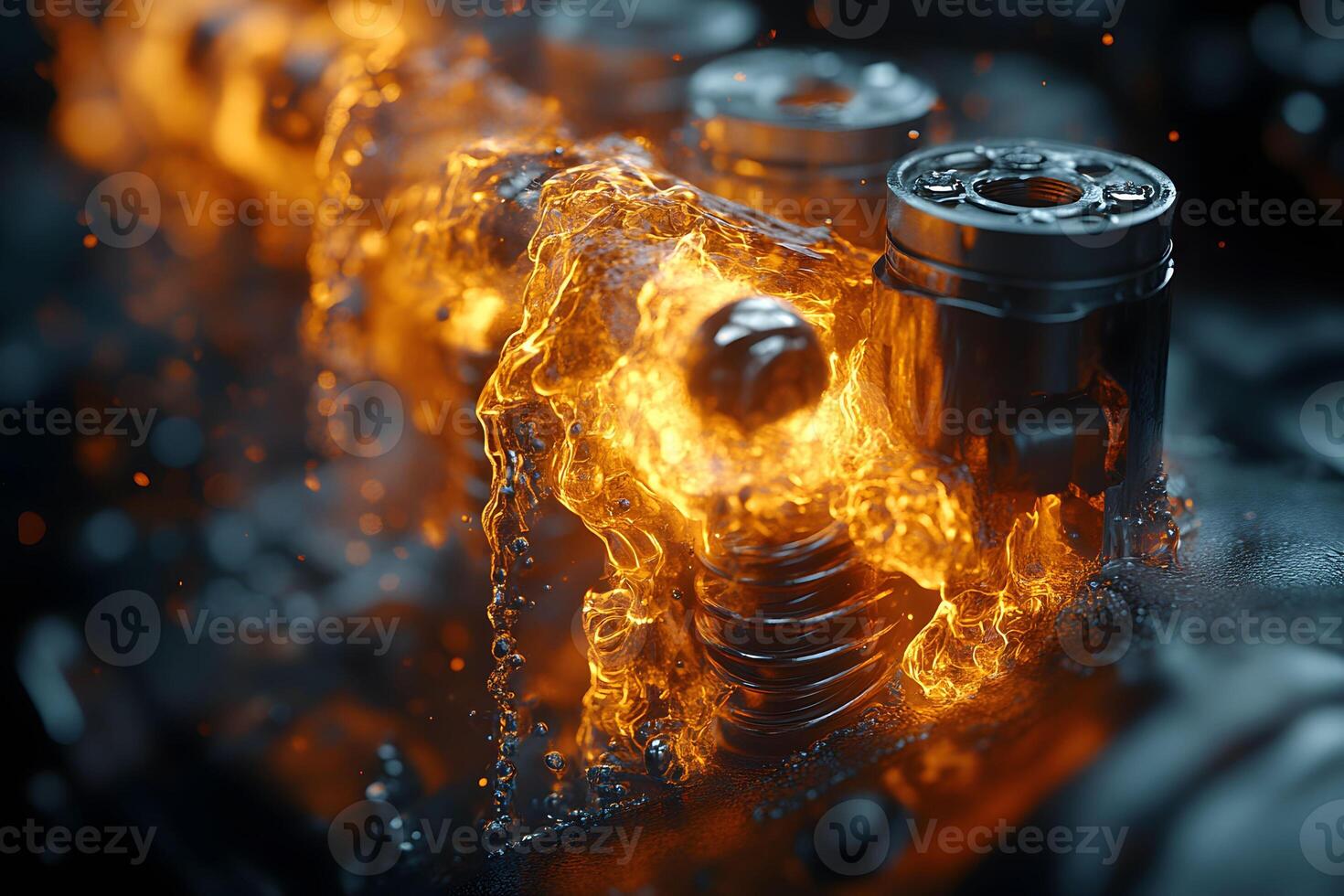 Engine Power and Combustion with Fiery Piston Action for Industrial Design photo