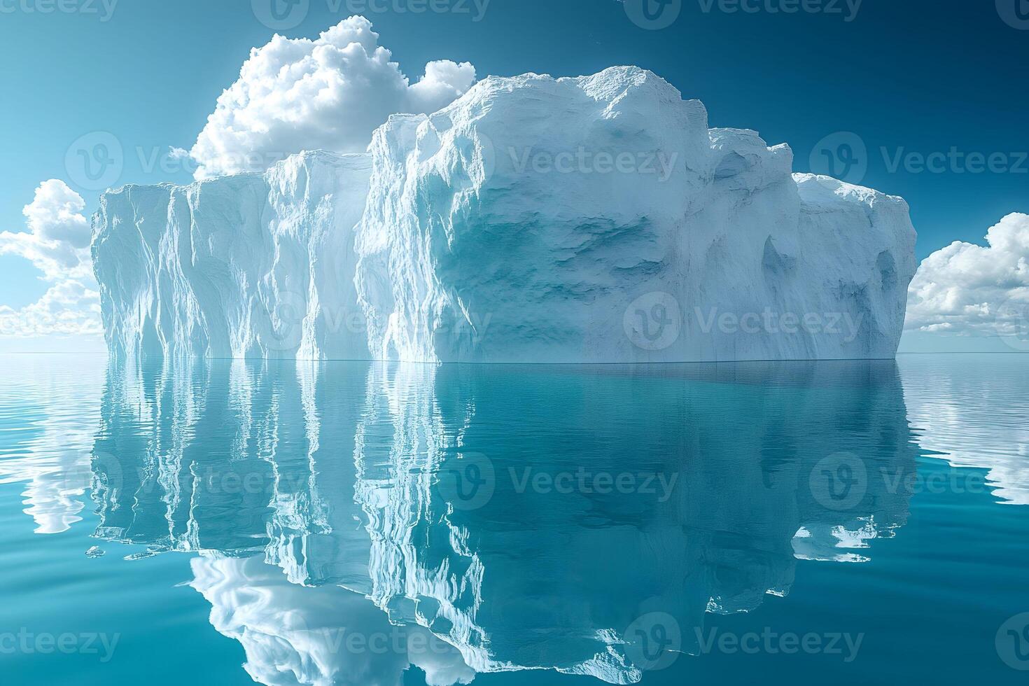 Majestic Iceberg Reflecting in Tranquil Arctic Waters Under Clear Blue Sky photo
