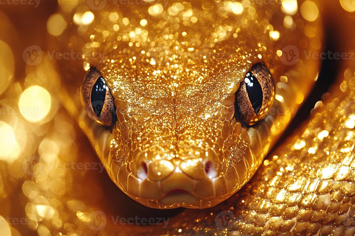 Glittering Gold Snake Close-Up - Unique Design for Nature Decor and Fine Art Print photo