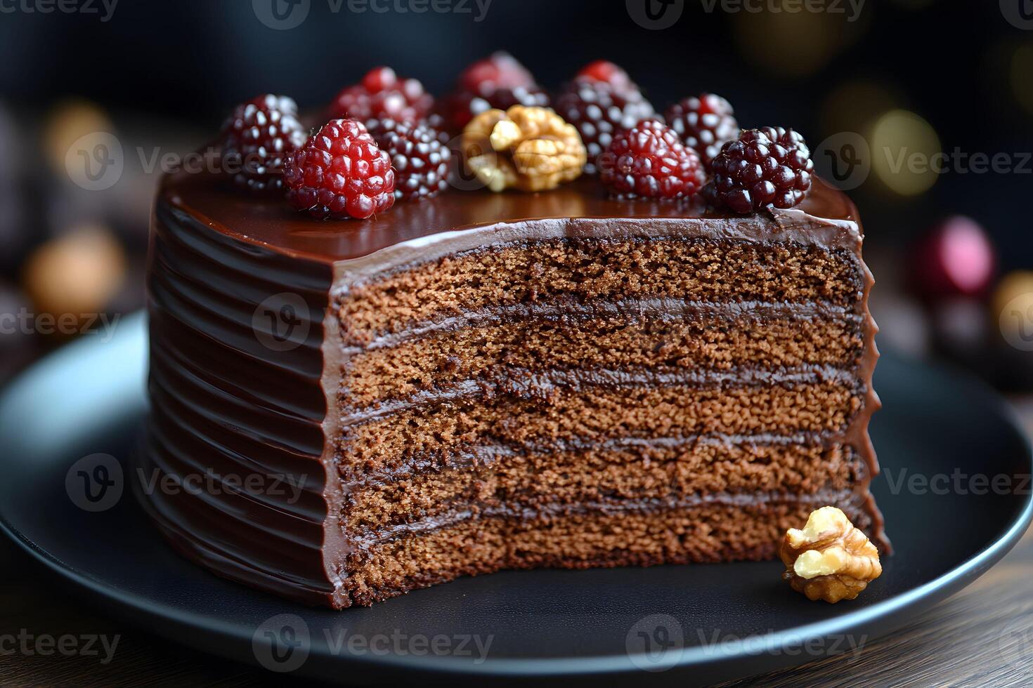 Decadent Chocolate Layer Cake with Berries and Walnuts for Dessert Enthusiasts photo
