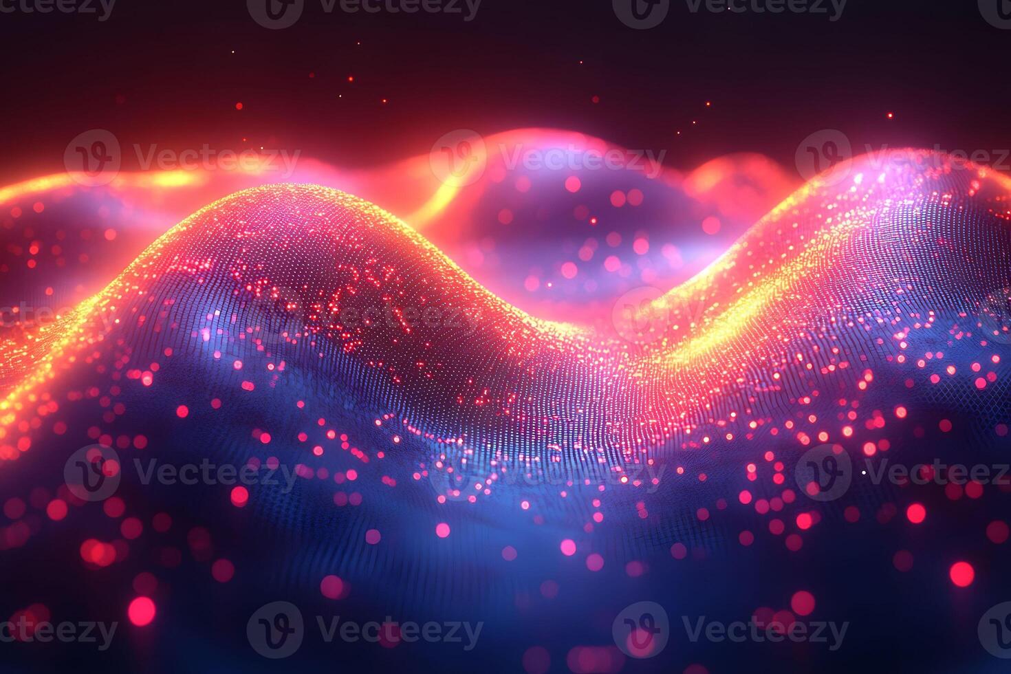 Abstract Digital Landscape of Glowing Red and Blue Waveforms for Creative Design photo