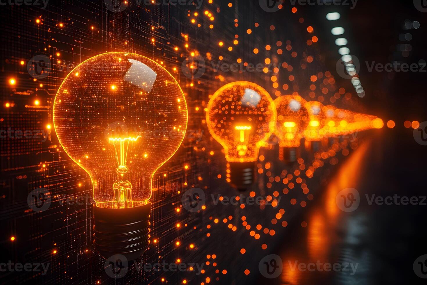 Innovation and Technology Concept with Glowing Light Bulbs on a Digital Background photo