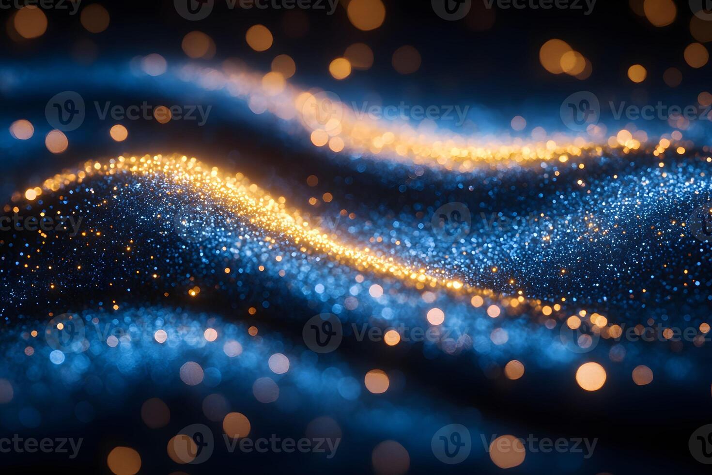 Abstract Golden and Blue Glowing Bokeh Wave - Ideal for Print, Poster, or Background Design photo