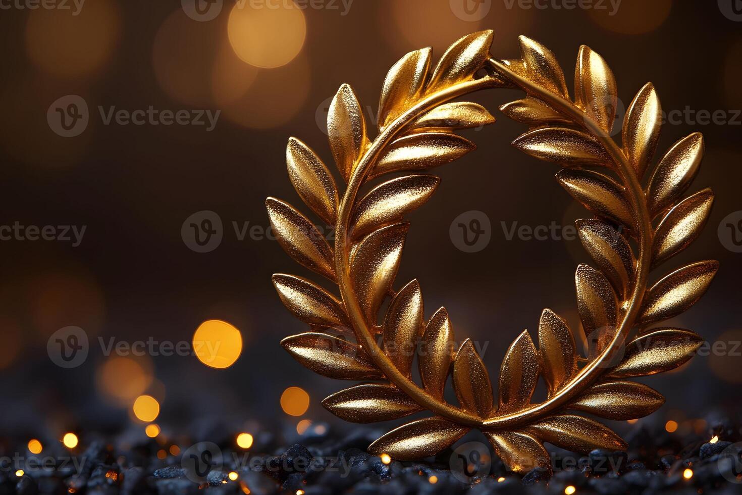 Golden Laurel Wreath on Glittering Background for Elegant Holiday and Award Designs photo