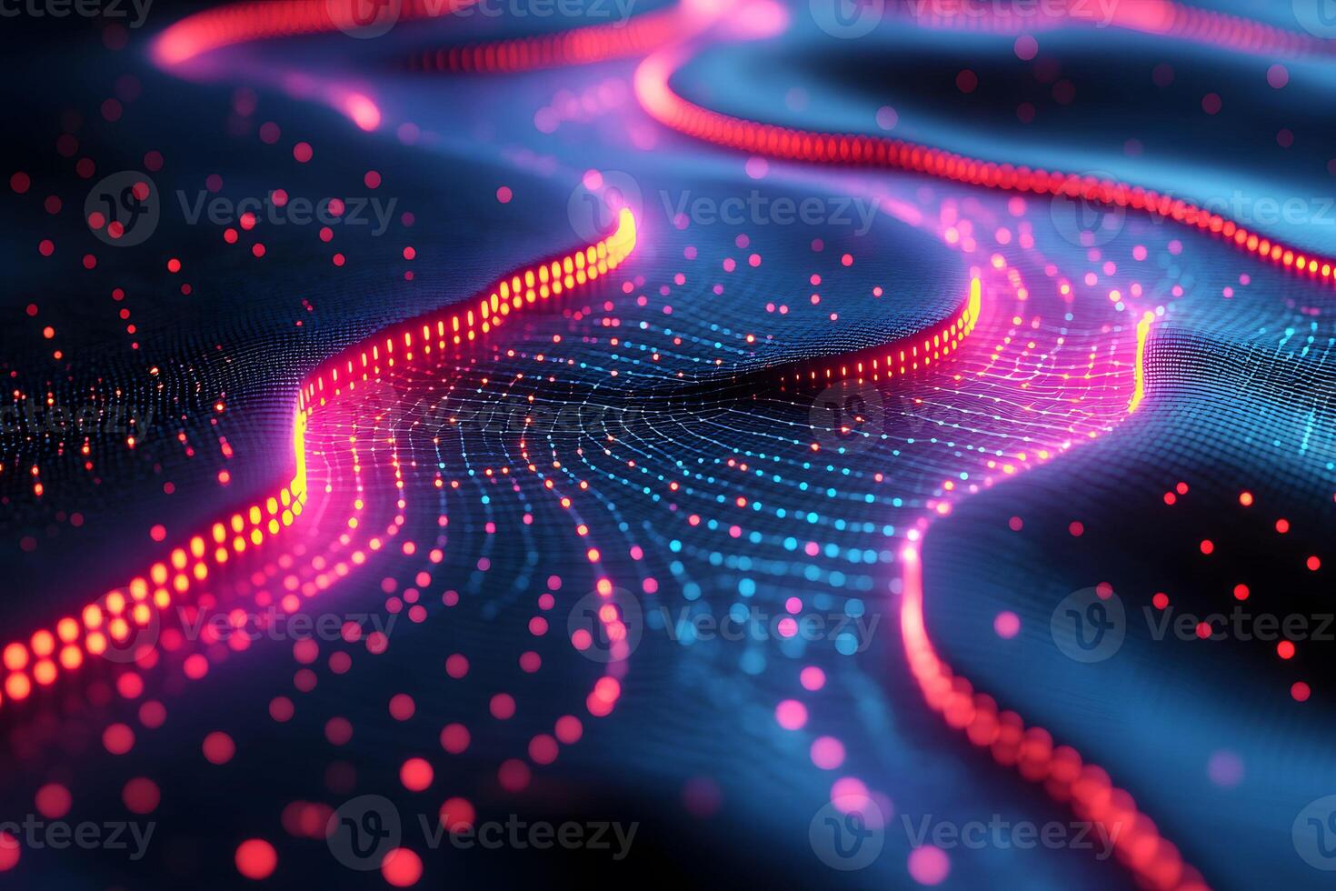 Futuristic Abstract Wave with Neon Lights for Digital Design and Technology Concepts photo
