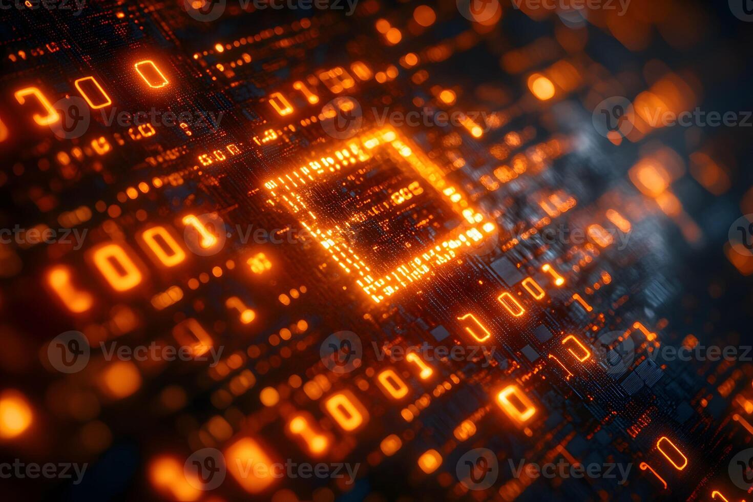 Futuristic Digital Matrix Displaying Binary Code for Technology Concepts photo