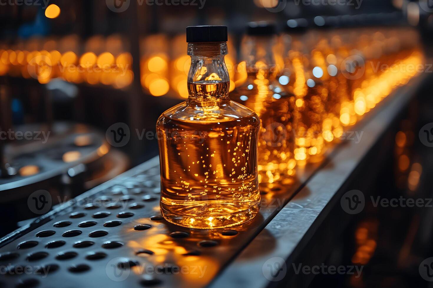 Whiskey Bottle Production Line in Distillery for Manufacturing and Packaging Process photo