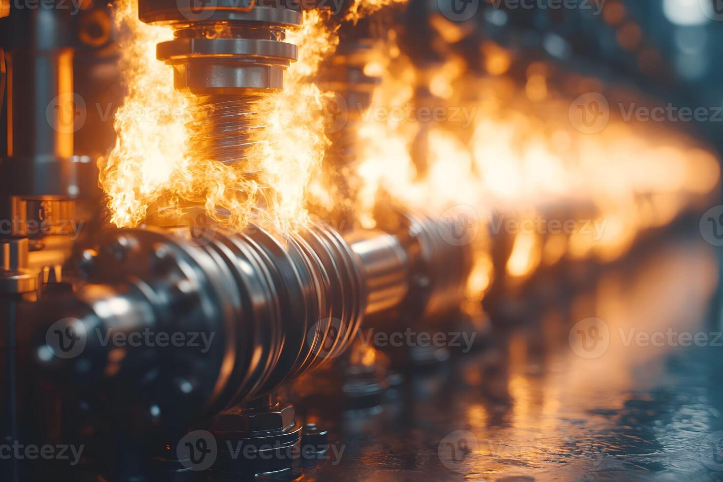 Industrial Engine Power Machine Components with Intense Flames for Energy Conceptual Art photo