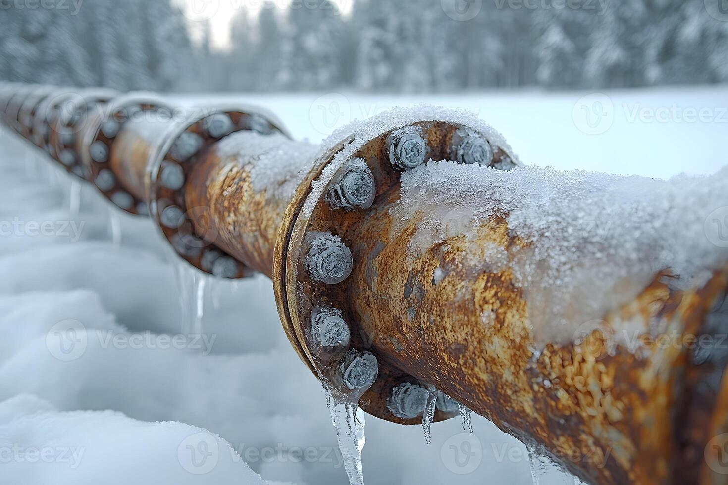 Industrial Pipeline in Snowy Winter Landscape for Environmental and Engineering Design photo