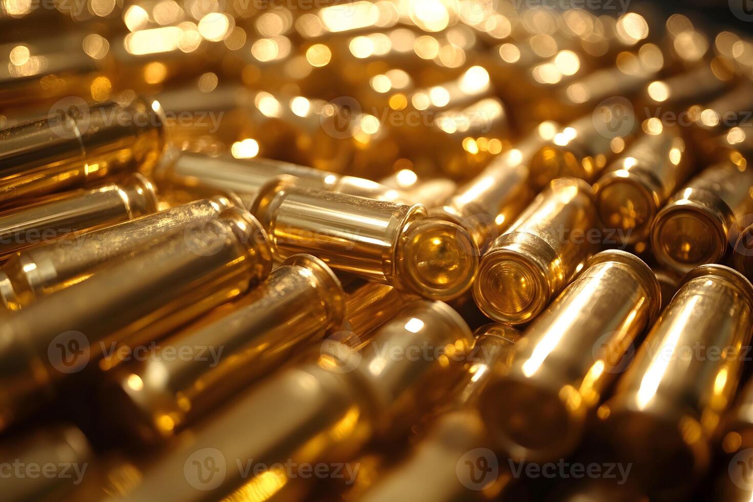 Golden Bullet Casings Close-Up View Highlighting Shiny Metallic Surfaces photo