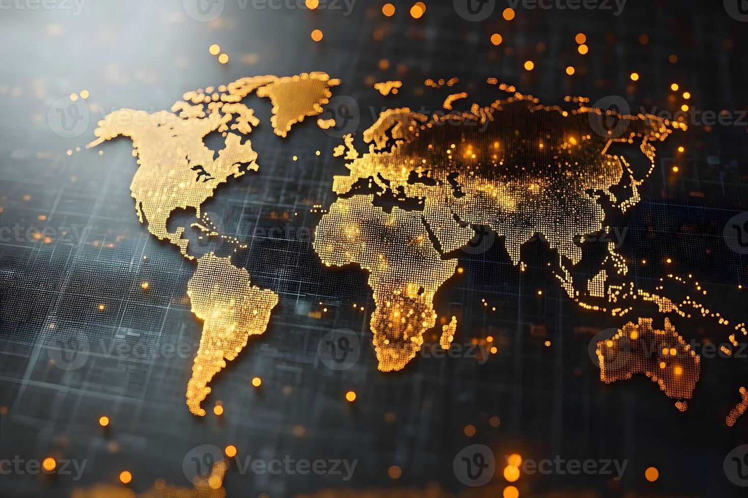 Golden Digital World Map with Global Network Connections for Technology and Business Design photo