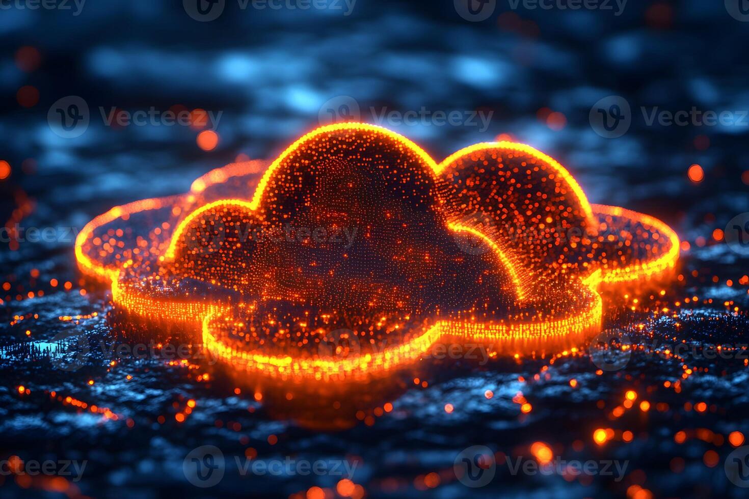 Futuristic Digital Cloud in Neon Orange and Blue for Technology and Innovation Design photo