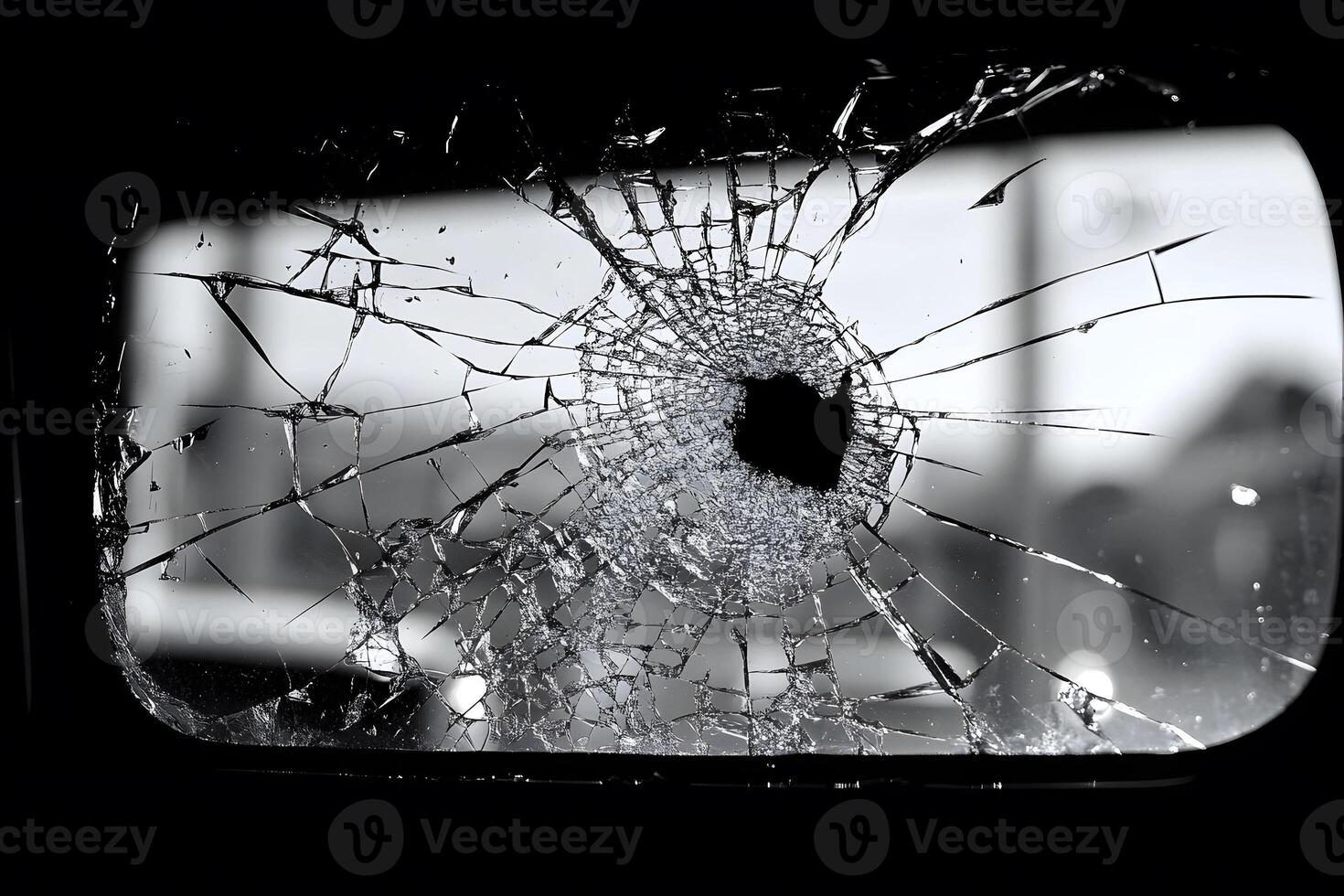 Cracked Windshield Glass Texture with Focus on Impact Center for Design and Safety Themes photo