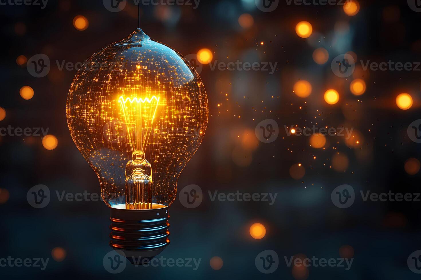 Illuminated Vintage Light Bulb with Bokeh Effect for Creative Design Concepts photo