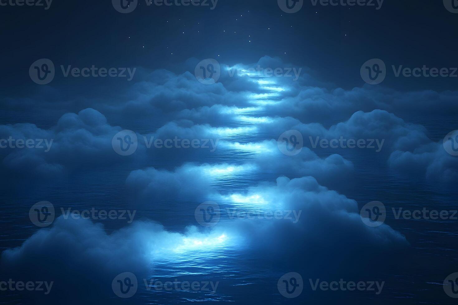 Celestial Dreamscape Luminous Pathway Through Mystical Night Clouds photo