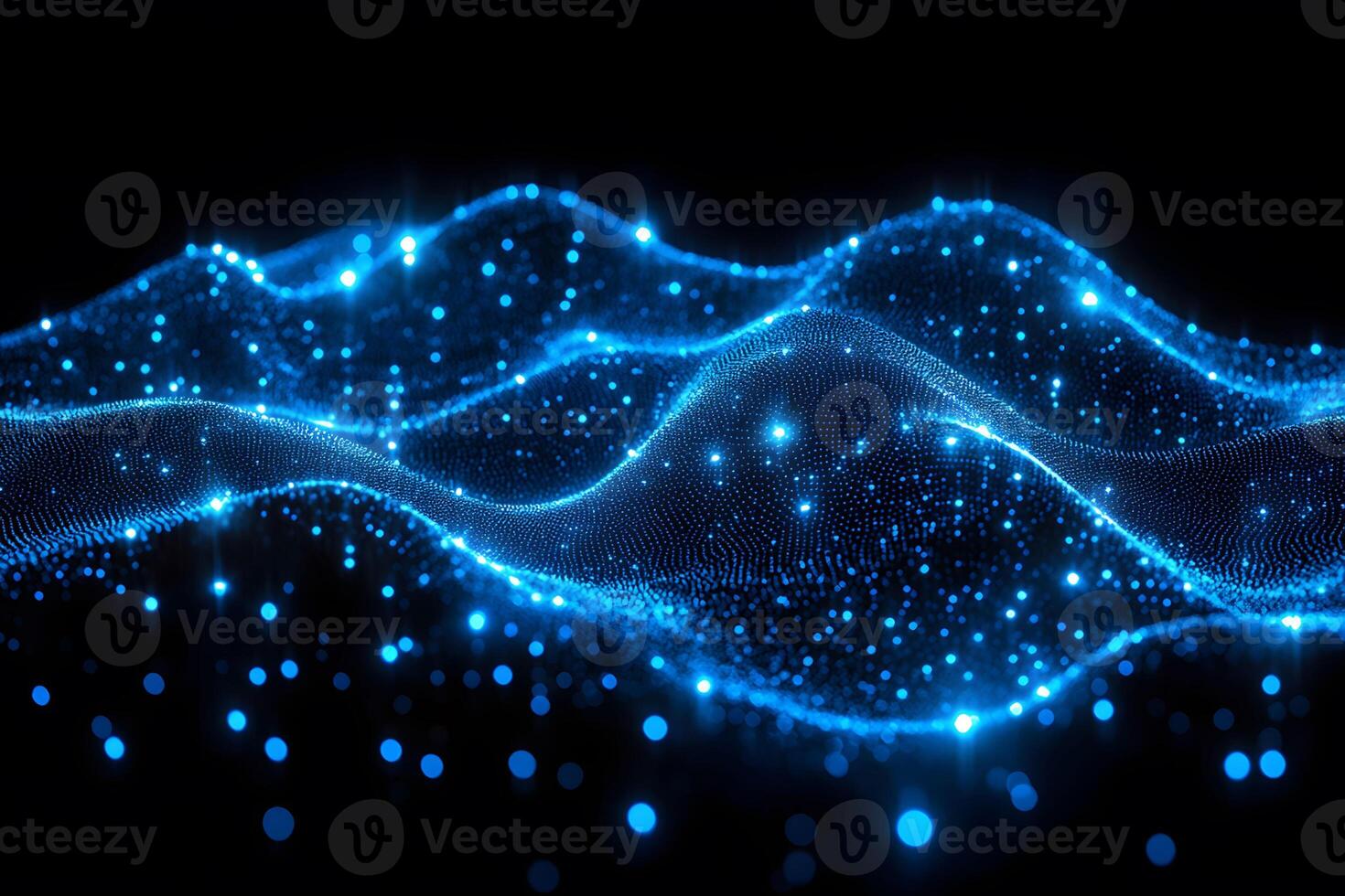 Dynamic Digital Waveform Futuristic Blue Neon LED Light Abstraction photo