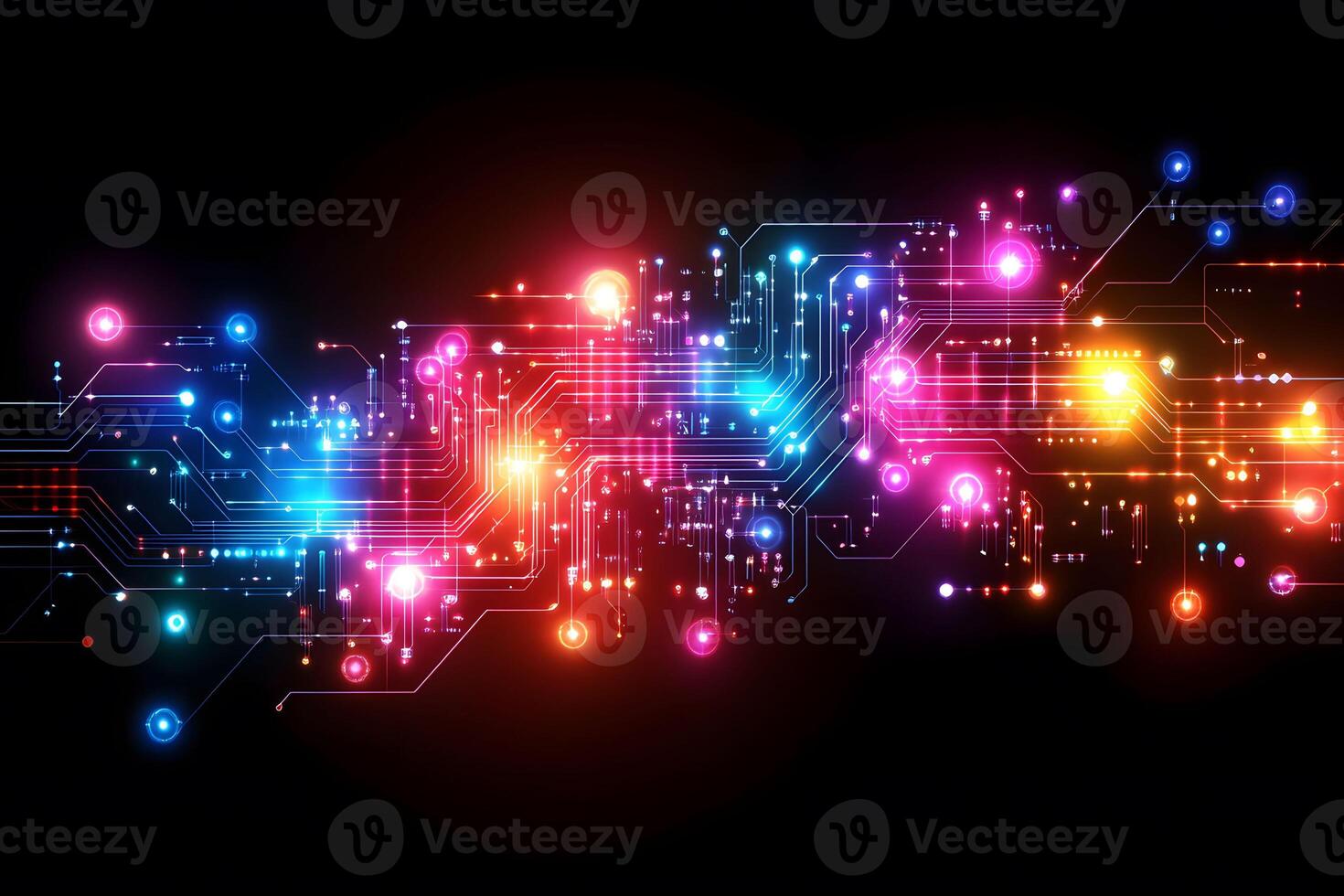 Colorful Abstract Circuit Board with Glowing Lights for Tech Design photo