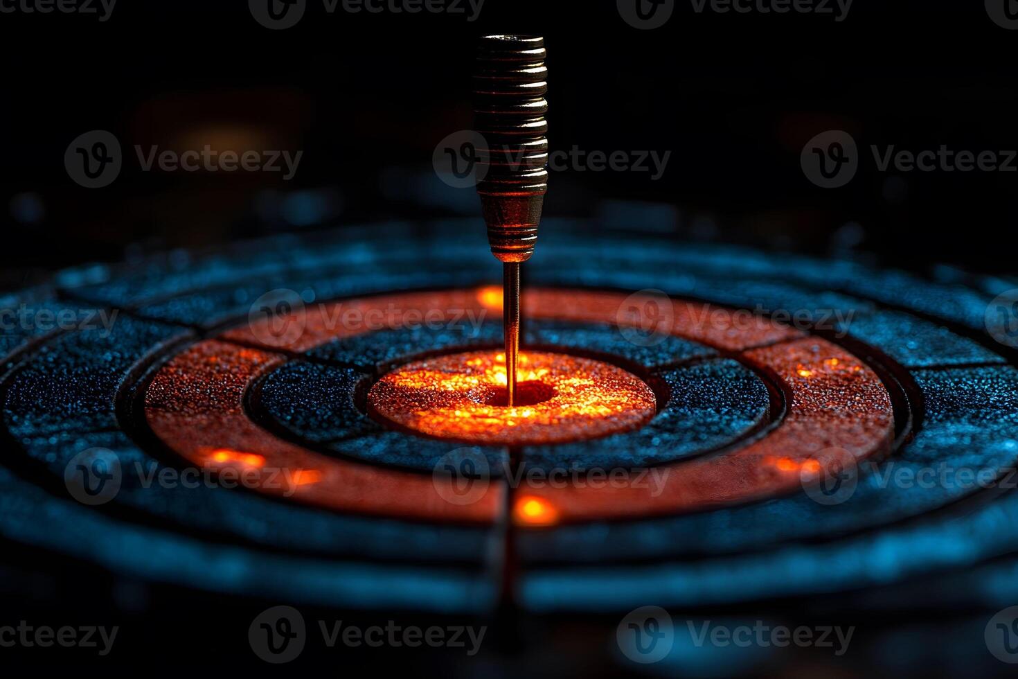 Precision Target Hit with Dart in Darkened Setting for Sport and Strategy photo