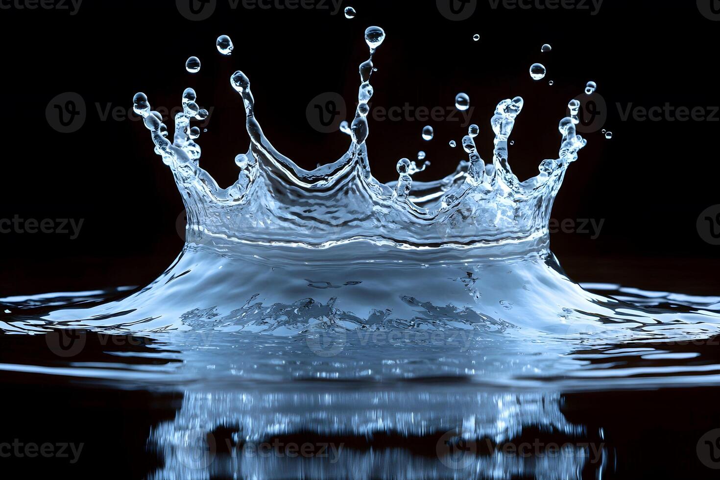 Dynamic Water Splash Creating Crown Effect Against Dark Background for Design Use photo