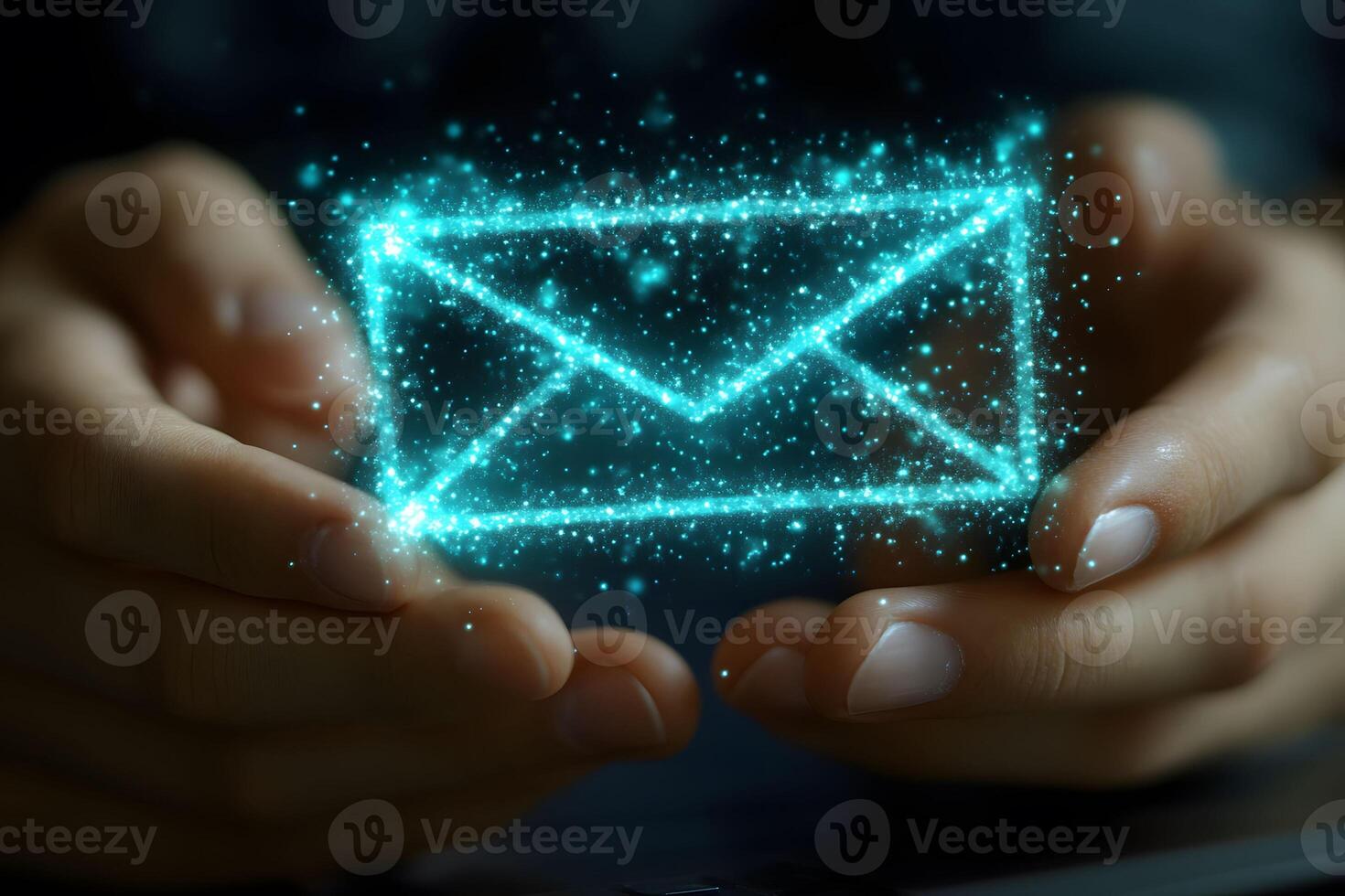 Futuristic Digital Communication Concept with Glowing Envelope Icon for Tech Design photo