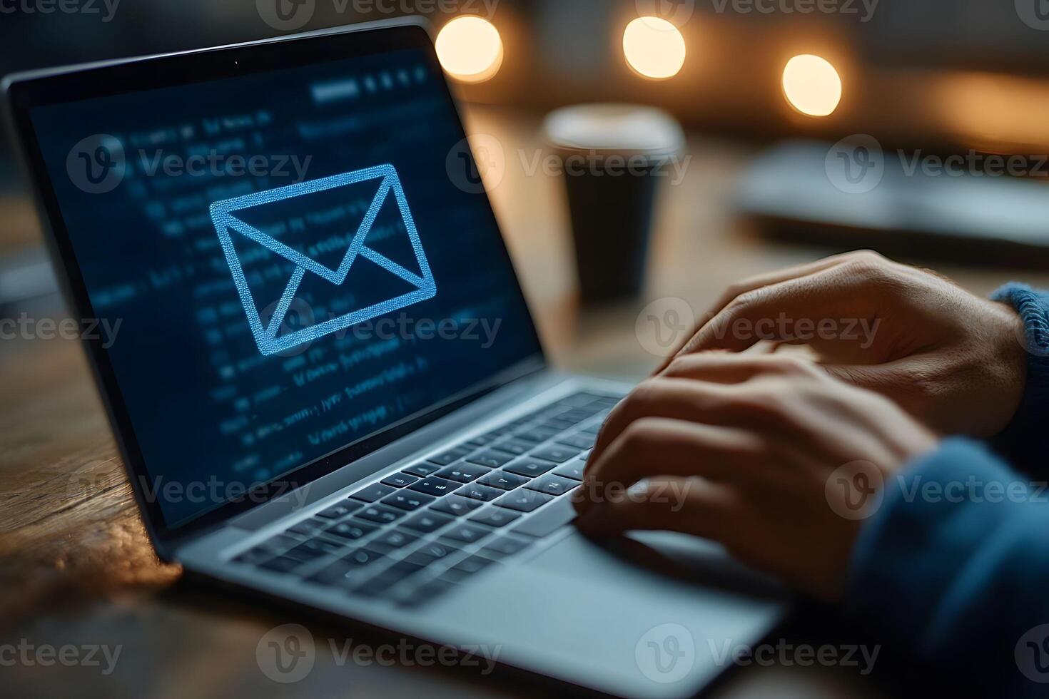 Digital Communication Concept Person Typing on Laptop with Email Icon on Screen photo