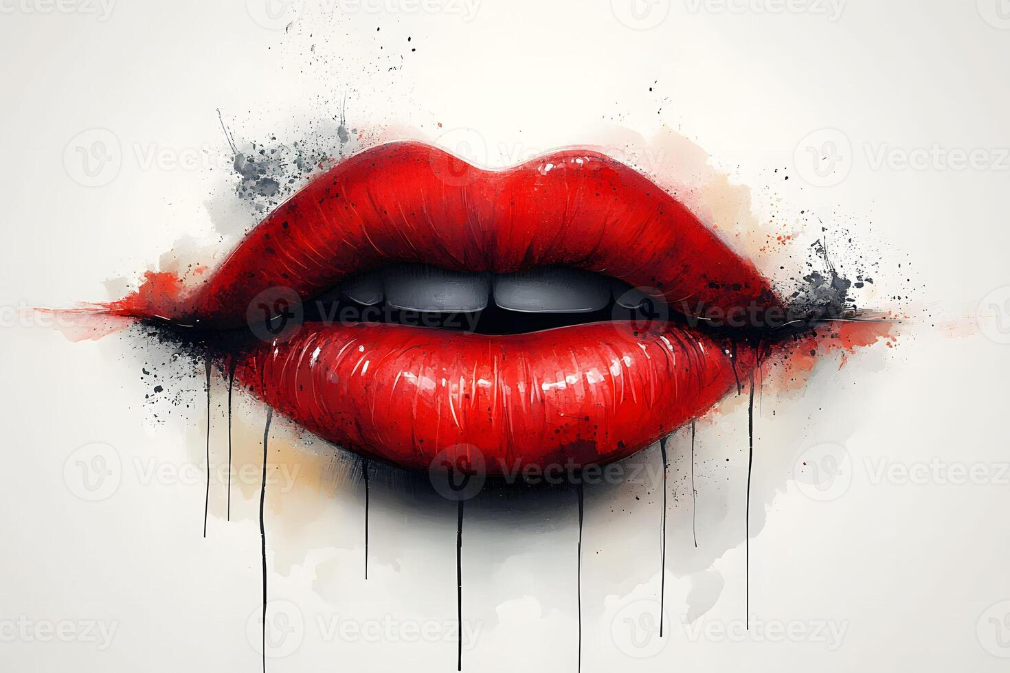 Bold Red Lips in Watercolor Art for Creative Design Prints and Posters photo