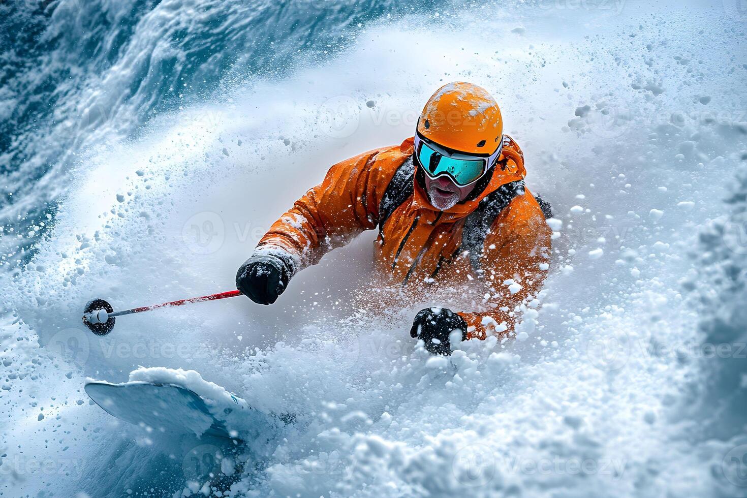 Extreme Winter Adventure Dynamic Snowboarding Scene in Powdery Snow photo