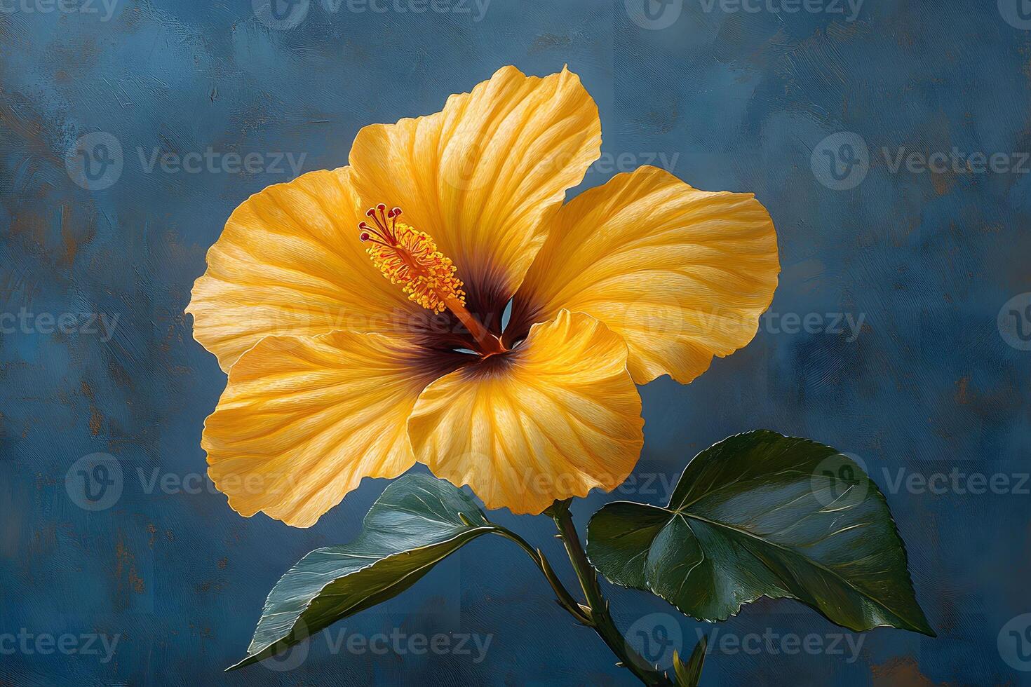 Vibrant Yellow Hibiscus on Textured Blue Background for Floral Art and Design photo