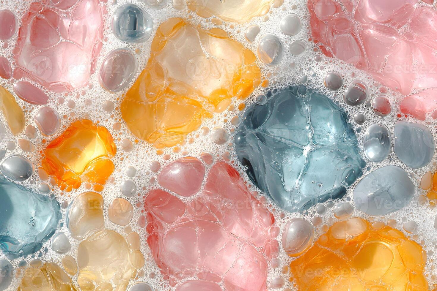 Vibrant Colorful Gel Beads in Soapy Water - Ideal for Abstract Backgrounds or Textures photo
