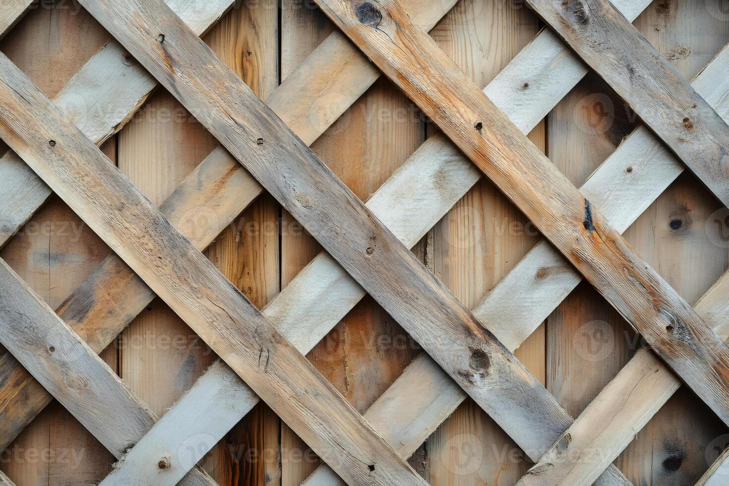 Wooden lattice creating a rustic diamond pattern background photo