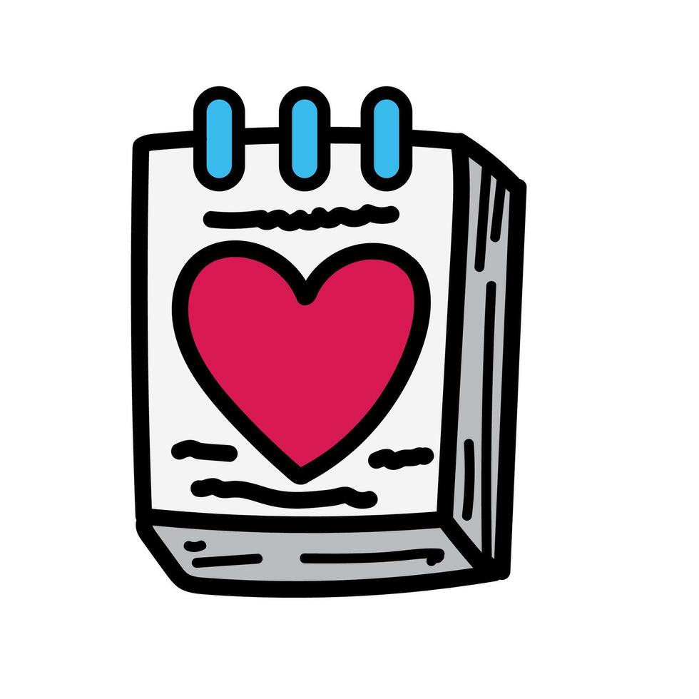 A calendar note with a heart on it love vector