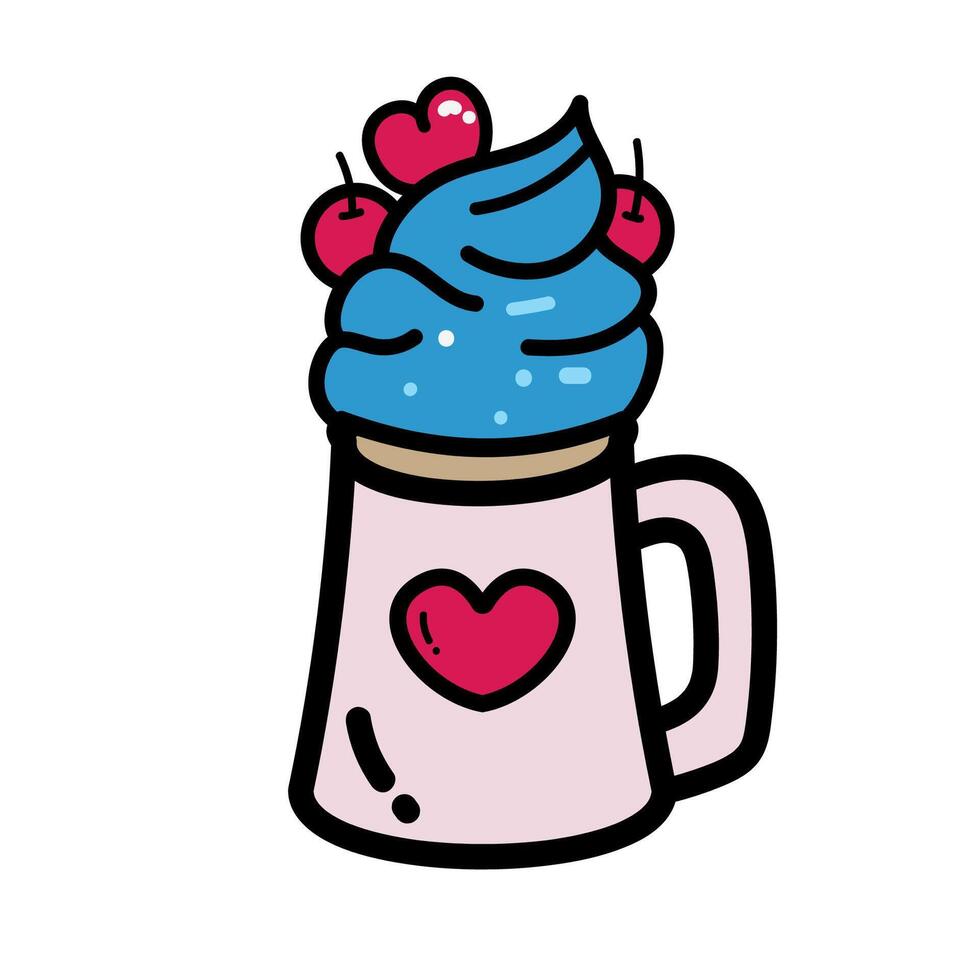 A blue cup with a heart on top of it vector