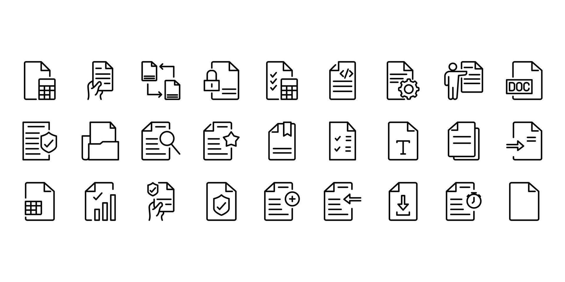Set of document icons in line style. Documents linear icon suitable for web apps and more. file, paper vector