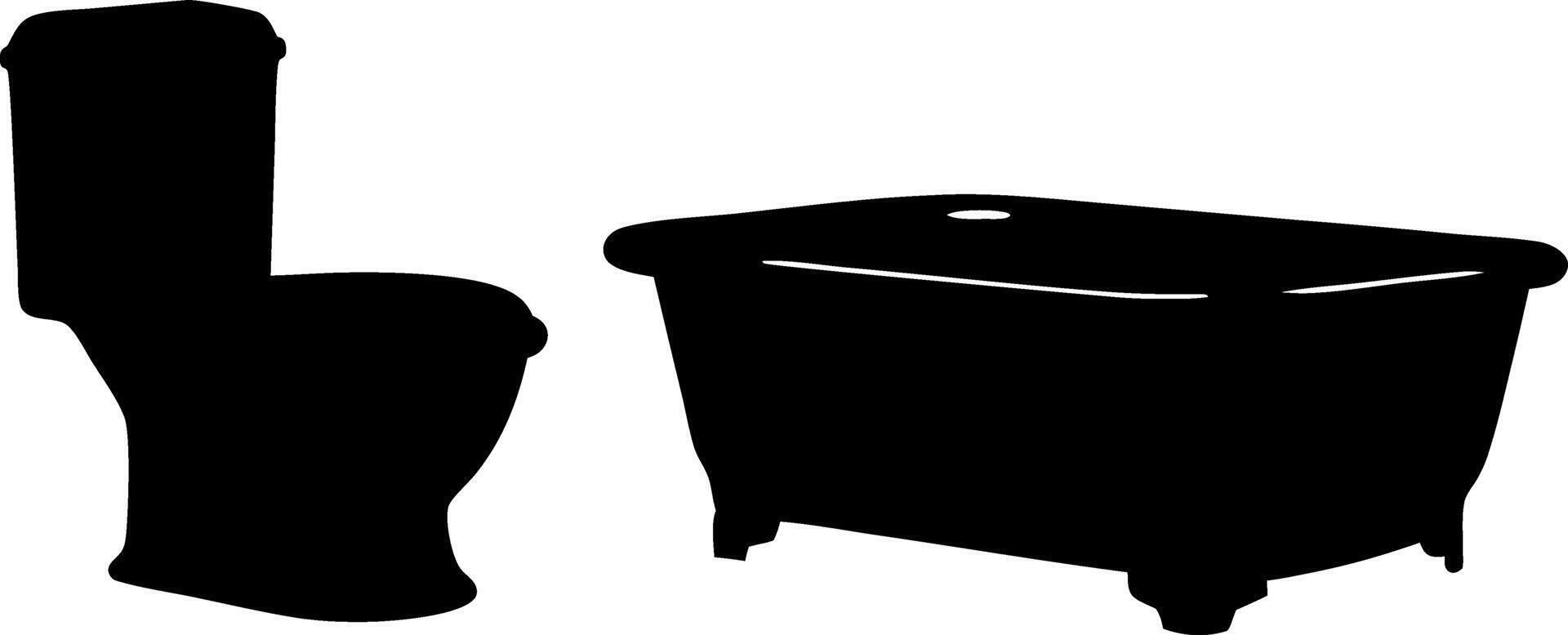 Silhouette of Toilet and Bathtub on White Background, Bathroom Fixtures, Plumbing vector