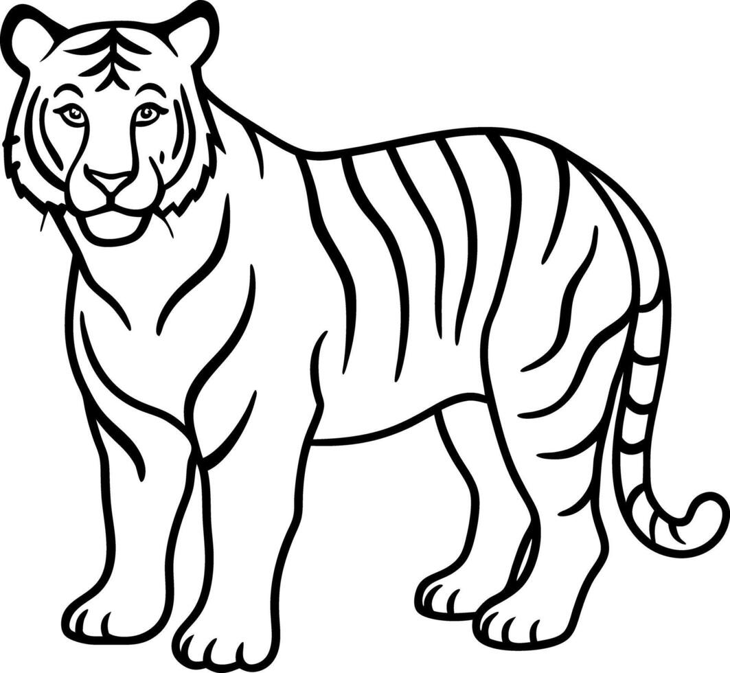 Black And White of Tiger, Wild Cat Standing In the Center, Cute Eyes vector