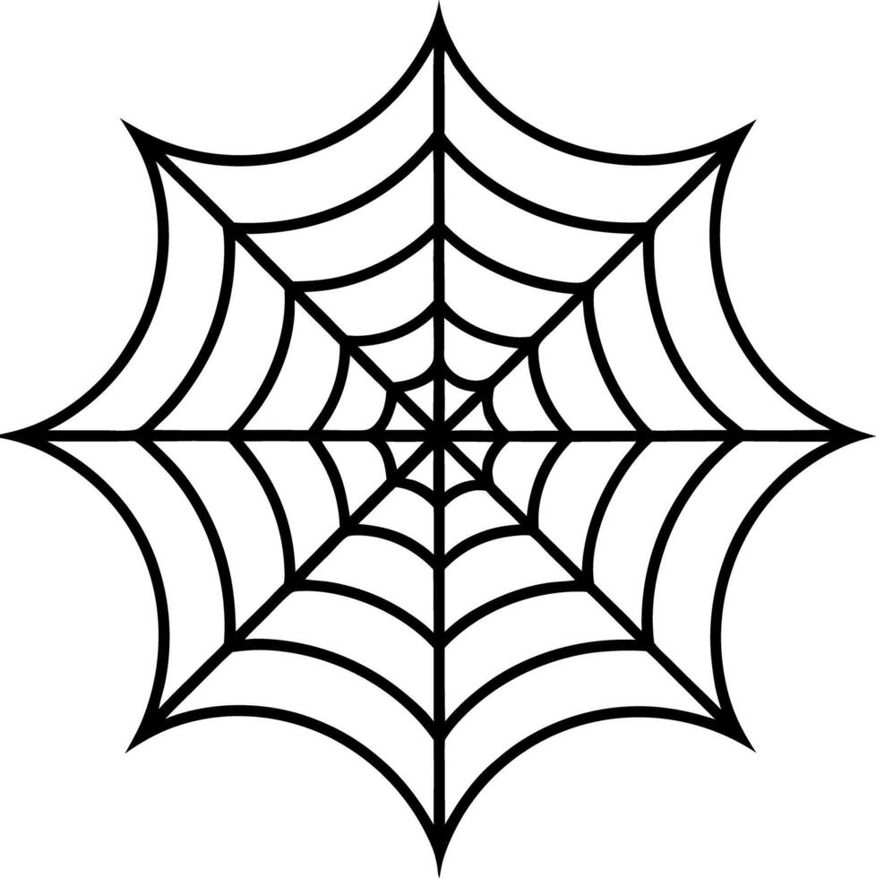 Minimalist Spiderweb Illustration, Symmetrical Web Design, Black and White Outline Art vector