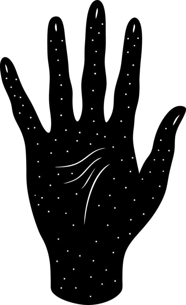 Minimalist Open Hand Silhouette with Small Dots, White Strokes on Black Background vector