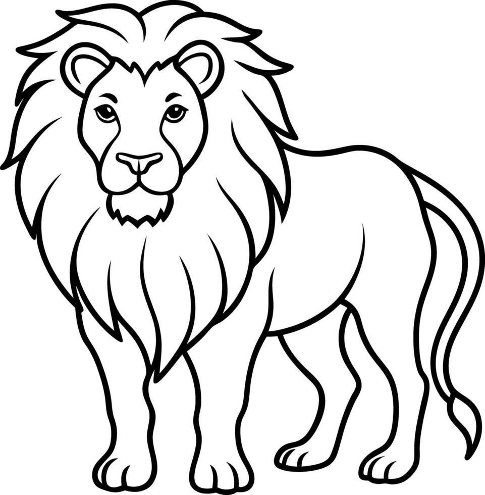 Line Art Lion Black Outline Drawing of Majestic Mane and Strong Build vector