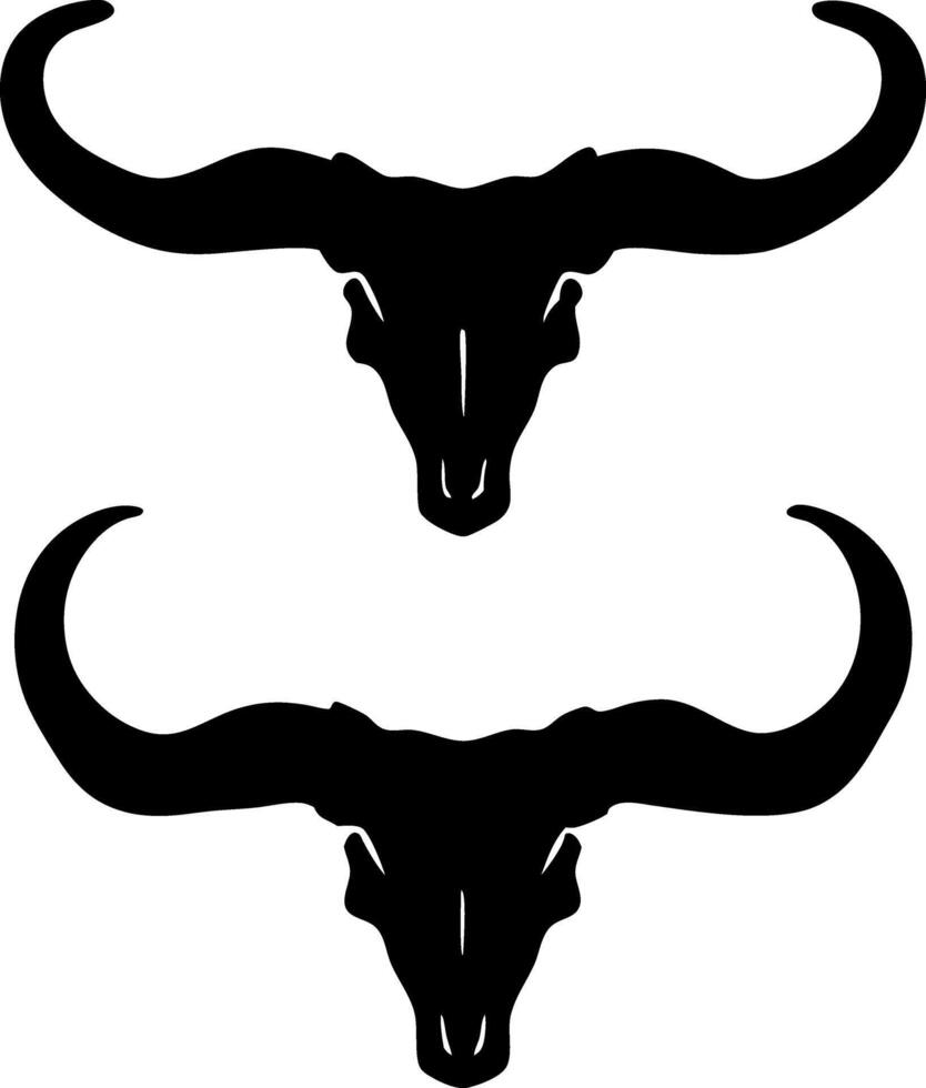 Two Buffalo Skull Silhouette, Black and White Contrasting Heads, Animal Icon Design vector