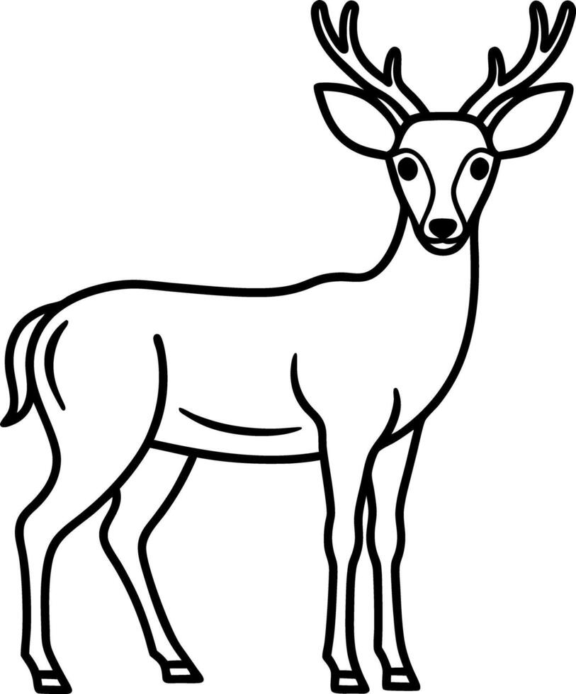 Deer Outline Illustration, Simple Black and White Animal Image, Line Drawing, Antlers vector