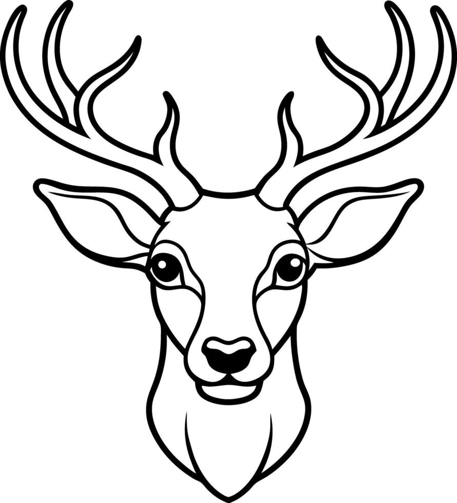 Black and White Outline of a Majestic Deer Head with Antlers and Facial Features vector