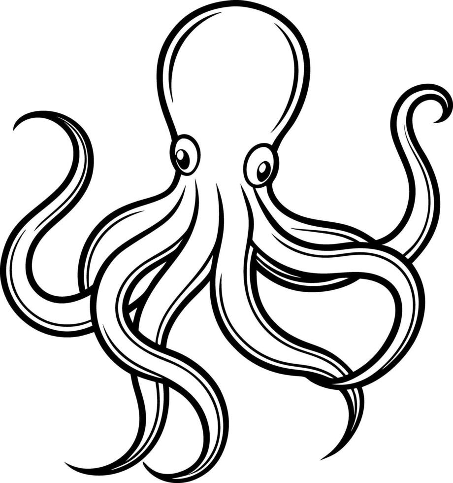 Monochrome Octopus Eight Tentacles, Sea Creature, Black and White, Marine Wildlife vector