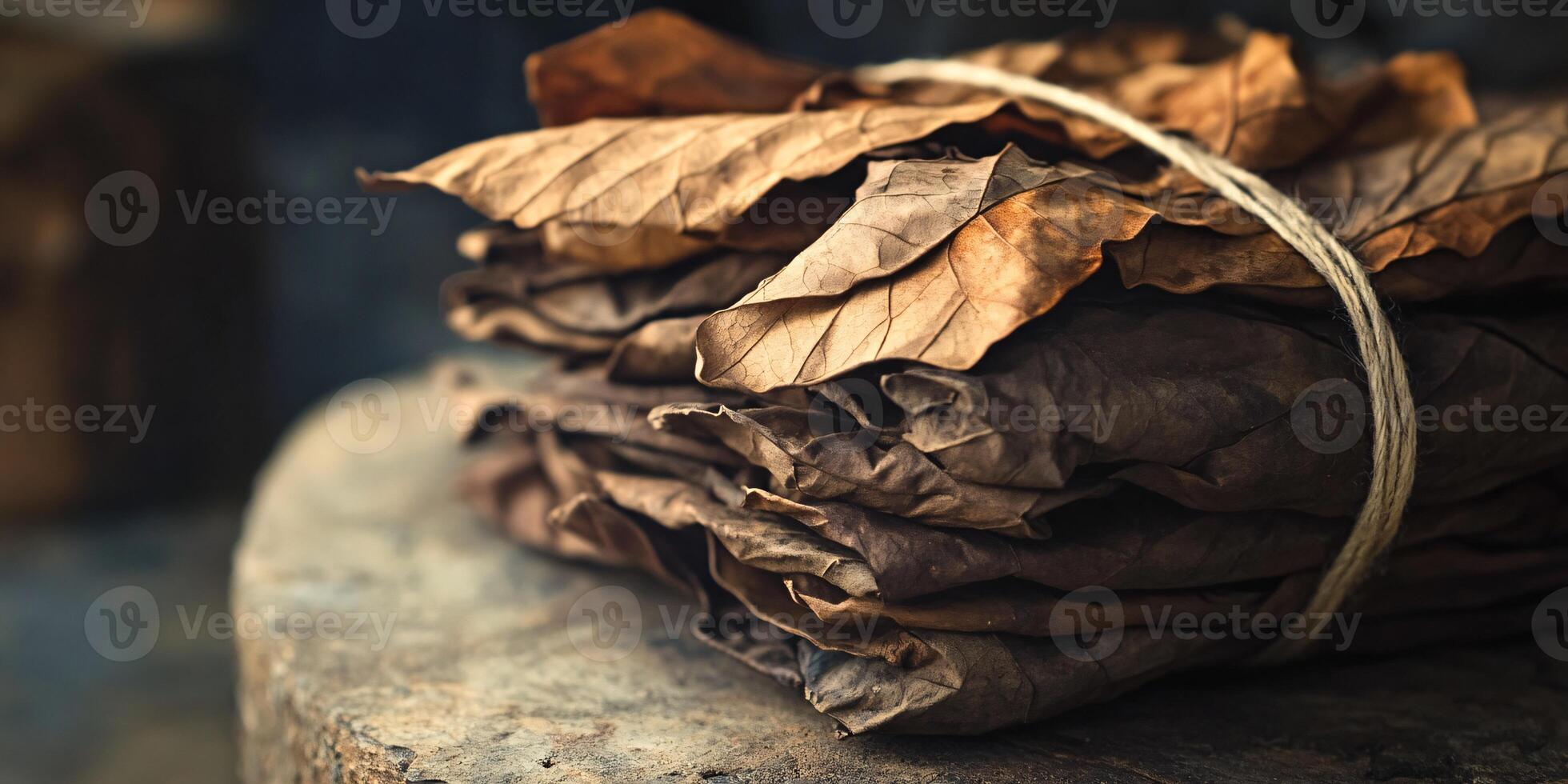 A Rustic Bundle of Hand-Selected Dried Tobacco Leaves photo