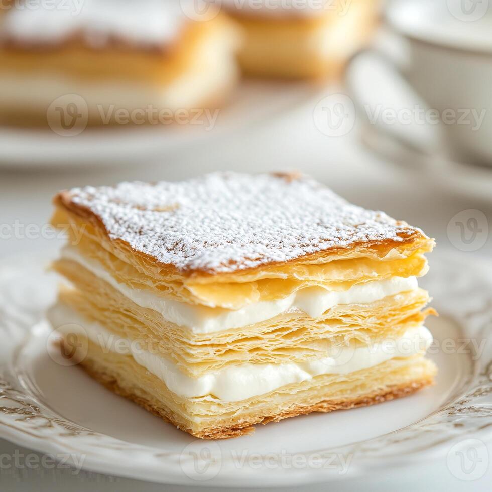Deliciously Decadent Mille-Feuille Pastry Bathed in Natural Sunlight photo