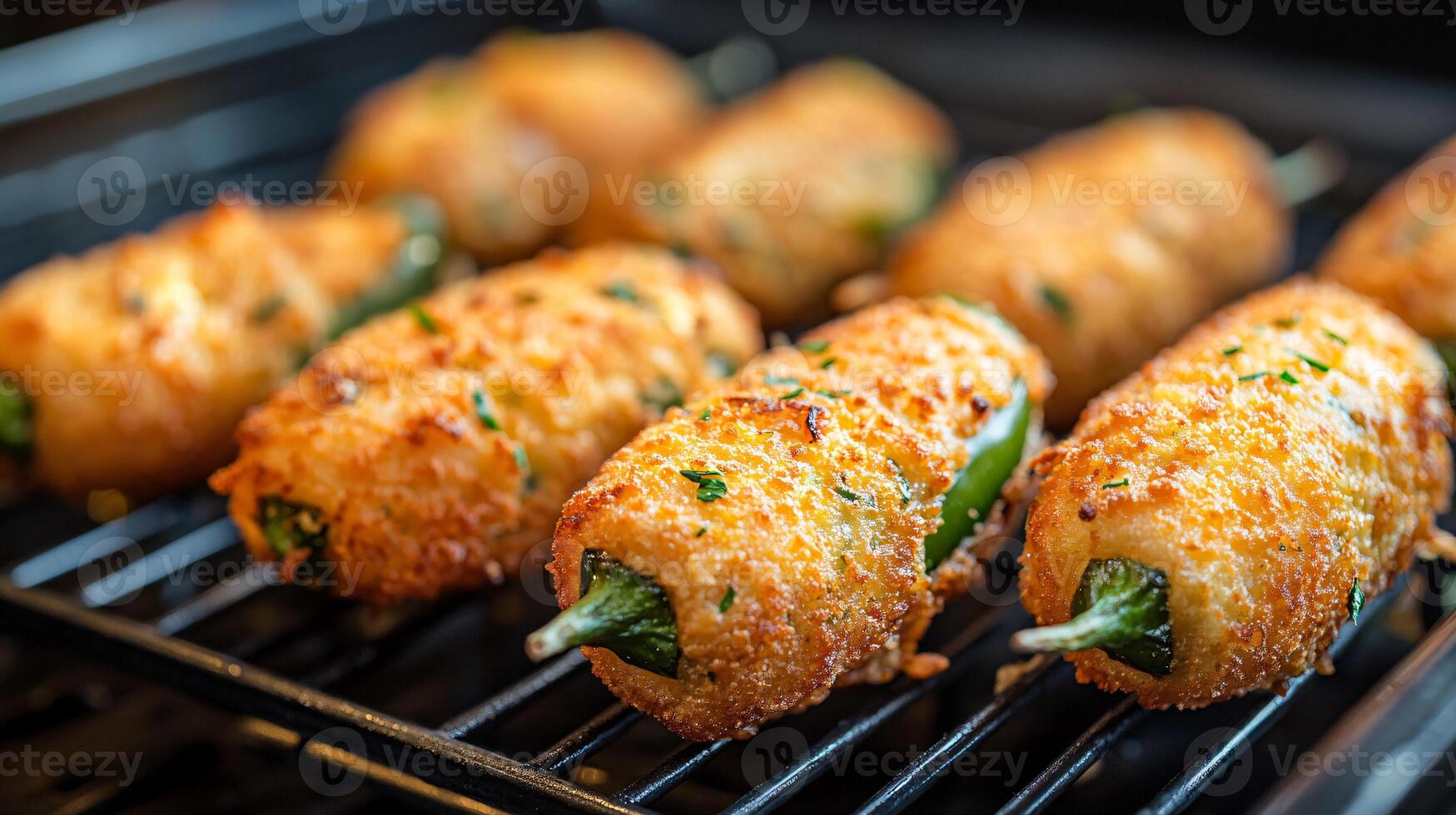 Close-Up of Crispy Jalapeno Poppers Freshly Fried and Ready to Serve photo