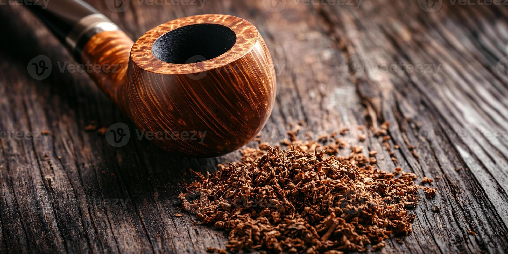 Realistic Wooden Pipe with Loose Tobacco in a Stylish Diagonal Arrangement photo